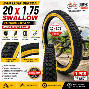 Ban luar sepeda BMX 20x1.75 Swallow kuning hitam