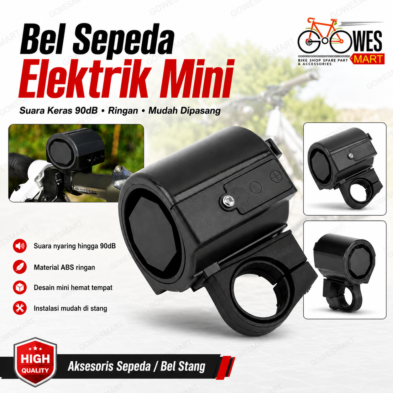 Bel sepeda elektrik mini 90dB untuk stang sepeda