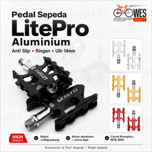 Pedal sepeda LitePro aluminium anti slip ulir 14mm