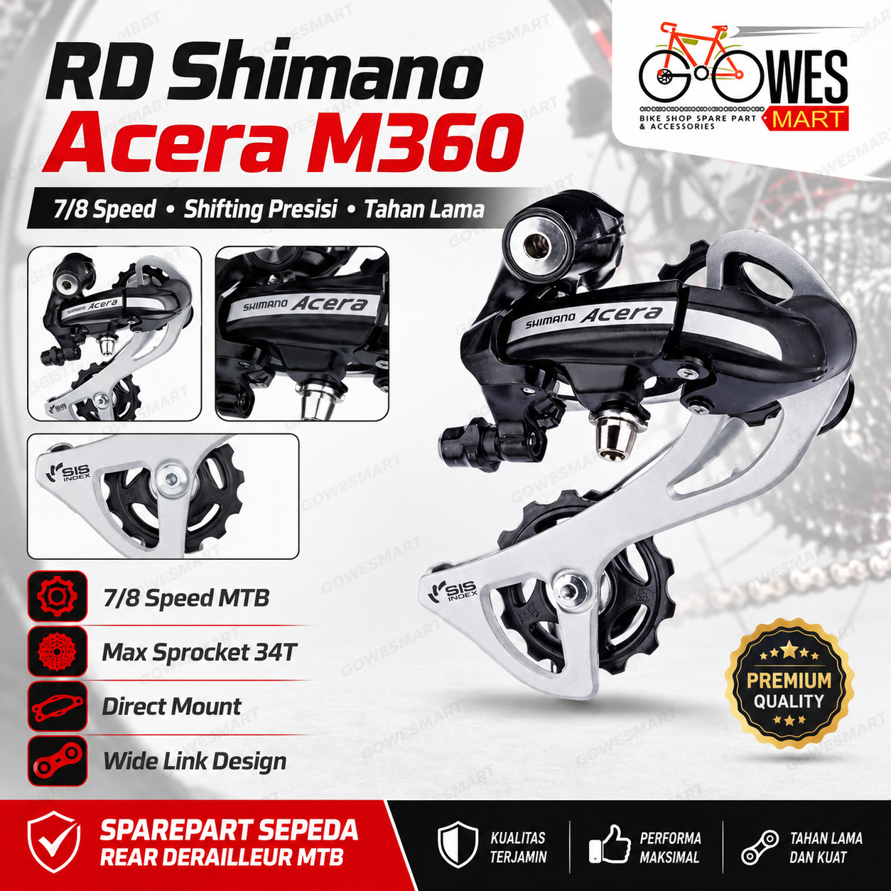 RD Shimano Acera M360 7/8 speed untuk sepeda MTB